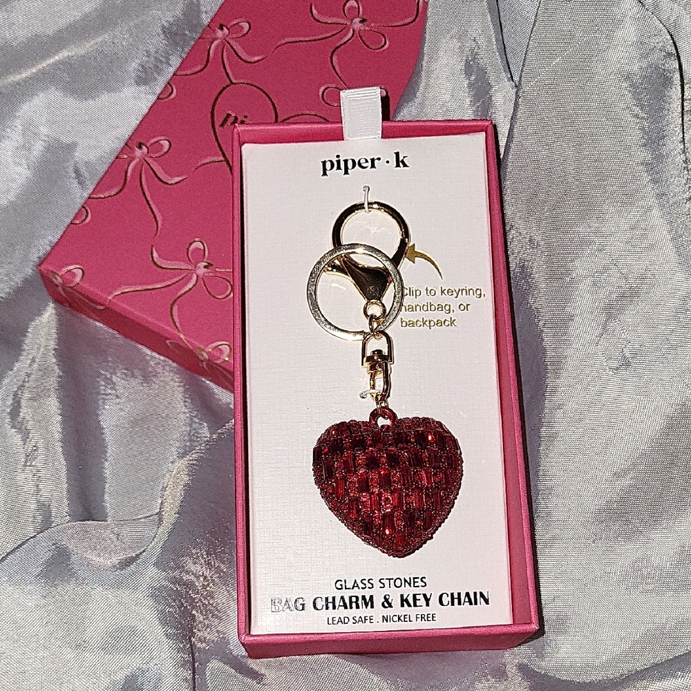 Piper K Red gem Heart Charm Key Chain fob
